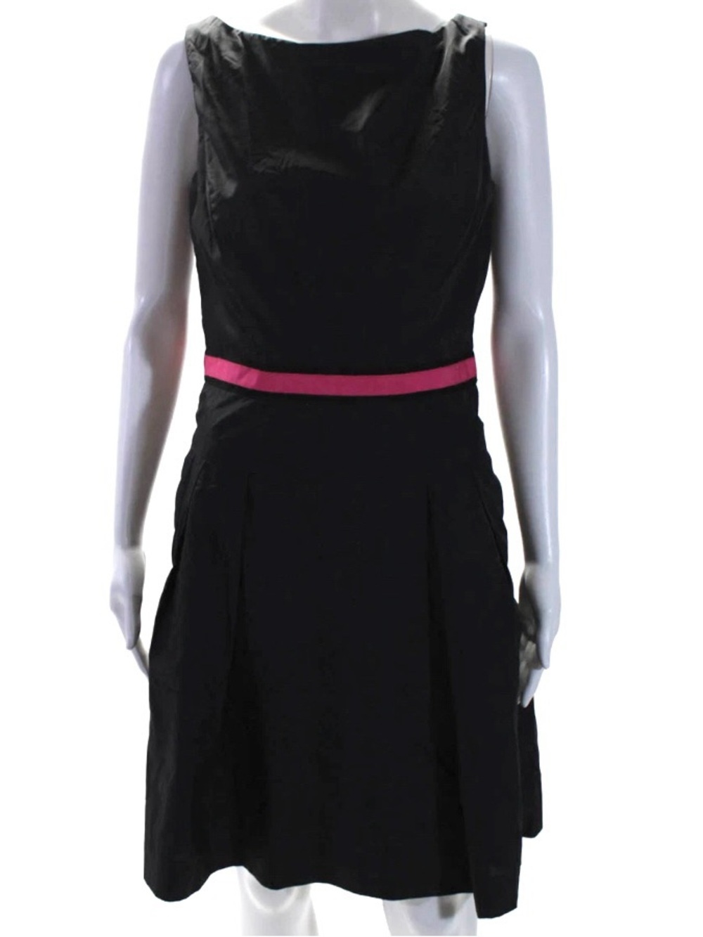 Milly of NY Vintage Midi Fit & Flare Dress in Black with Pink Ribbon Size 8 - Picture 2 of 7